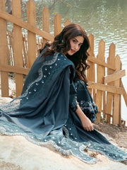 IZEL-3PC DHANAK EMBROIDERED SHIRT WITH CHIFFON EMBROIDERED DUPATTA AND TROUSER-W.J-5106