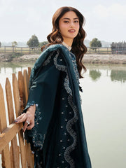 IZEL-3PC DHANAK EMBROIDERED SHIRT WITH CHIFFON EMBROIDERED DUPATTA AND TROUSER-W.J-5106