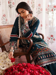 MAHNUR-3PC LAWN LASERWORK EMBROIDERED SHIRT WITH KHAADI NET EMBROIDERED DUPATTA AND TROUSER-W.J-4689