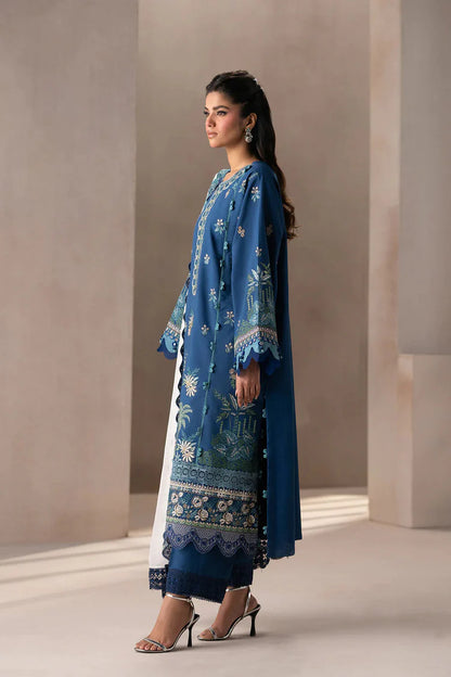 ETHNC-3PC DHANAK HEAVY EMBROIDERED SHIRT WITH COTTON NET EMBROIDERED DUPATTA AND EMB TROUSER -WJ-1939