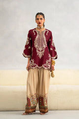 ETHNC-2PC-RAW SILK EMBROIDERED SHIRT AND SHAMOZ SILK PRINTED TROUSER-W.J-15117