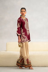 ETHNC-2PC-RAW SILK EMBROIDERED SHIRT AND SHAMOZ SILK PRINTED TROUSER-W.J-15117