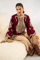 ETHNC-2PC-RAW SILK EMBROIDERED SHIRT AND SHAMOZ SILK PRINTED TROUSER-W.J-15117