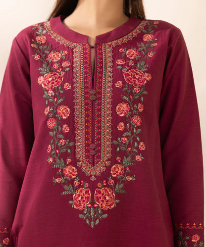 SAPPHIRE- 3PC DHANAK EMBROIDERED SHIRT WITH WOOL PRINT SHAWL AND TROUSER-W.J-1308