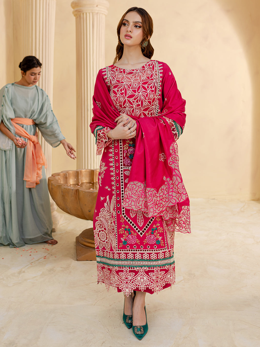 JAZMIN-3PC LAWN LASER EMBROIDERED SHIRT WITH LAWN LASER EMBROIDERED READY TO WEAR DUPATTA-W.J-1623