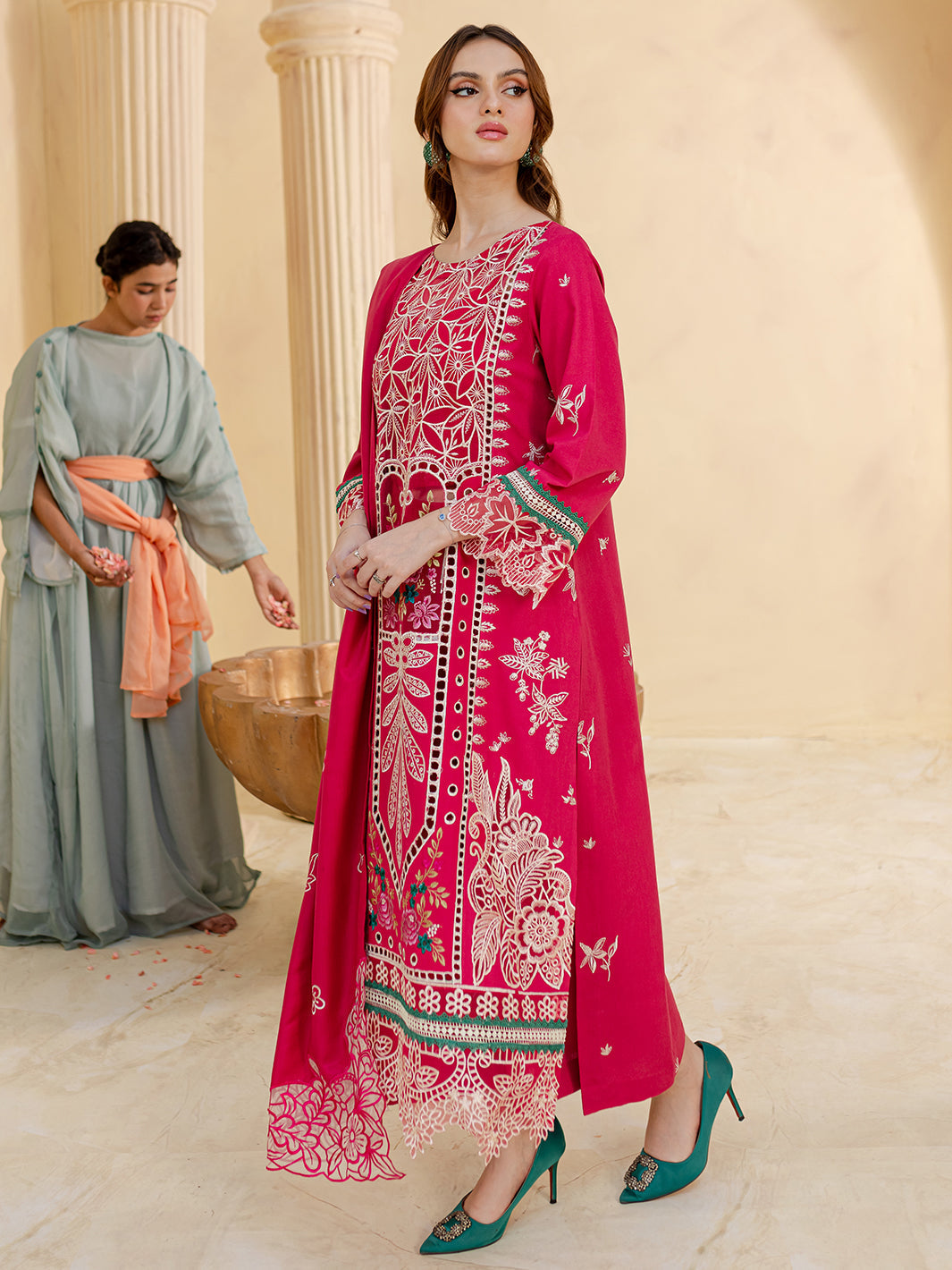 JAZMIN-3PC LAWN LASER EMBROIDERED SHIRT WITH LAWN LASER EMBROIDERED READY TO WEAR DUPATTA-W.J-1623