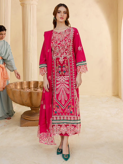 JAZMIN-3PC LAWN LASER EMBROIDERED SHIRT WITH LAWN LASER EMBROIDERED READY TO WEAR DUPATTA-W.J-1623