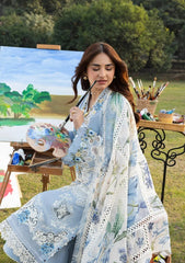 ELAF-3PC DHANAK EMBROIDERED SHIRT WITH COUTRAI PRINTED SHAWL AND TROUSER-W.J-5123