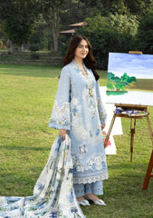 ELAF-3PC DHANAK EMBROIDERED SHIRT WITH COUTRAI PRINTED SHAWL AND TROUSER-W.J-5123
