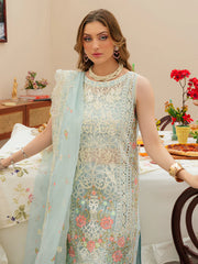 MAHNUR-3PC LAWN CHIKANKAARI EMBROIDERED SHIRT WITH KHAADI NET EMBROIDERED DUPATTA AND TROUSER -W.J-4749