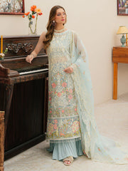 MAHNUR-3PC LAWN CHIKANKAARI EMBROIDERED SHIRT WITH KHAADI NET EMBROIDERED DUPATTA AND TROUSER -W.J-4749