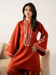 IZEL-2PIECE DHANAK EMBROIDERED SHIRT WITH DHANAK EMB TROUSER-WJ-15073