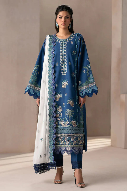 ETHNC-3PC DHANAK HEAVY EMBROIDERED SHIRT WITH COTTON NET EMBROIDERED DUPATTA AND EMB TROUSER -WJ-1939