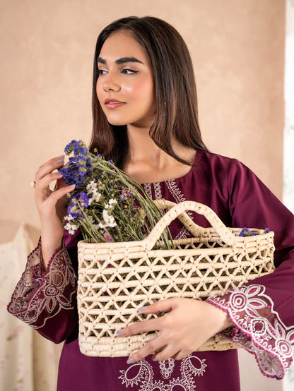 IZEL-2PC DHANAK EMBROIDERED SHIRT WITH DHANAK TROUSER-W.J-1783