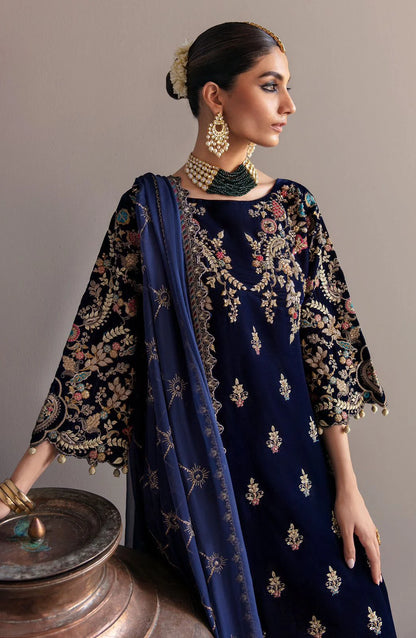 JAZMIN -VELVET 3PC-SEQUENCE EMBROIDERED WORK SHIRT WITH CHIFFON HEAVY SEQUANCE EMBROIDERED DUPATTA-W.J-1098