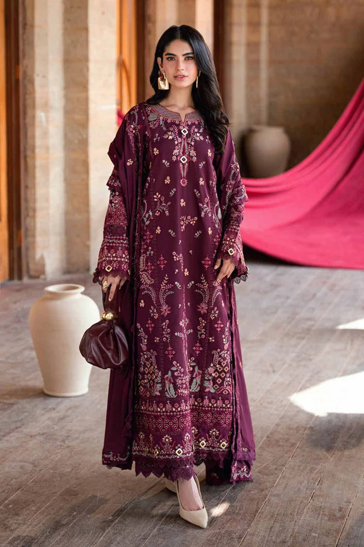 FLORENT-3PC DHANAK EMBROIDERED SHIRT WITH DHANAK EMBROIDERED SHAWL AND TROUSER-W.J-5046