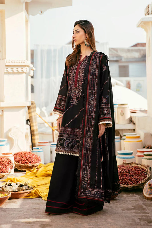 FLORENT-3PC DHANAK EMBROIDERED SHIRT WITH DHANAK EMBROIDERED SHAWL & TROUSER-W.J-1811