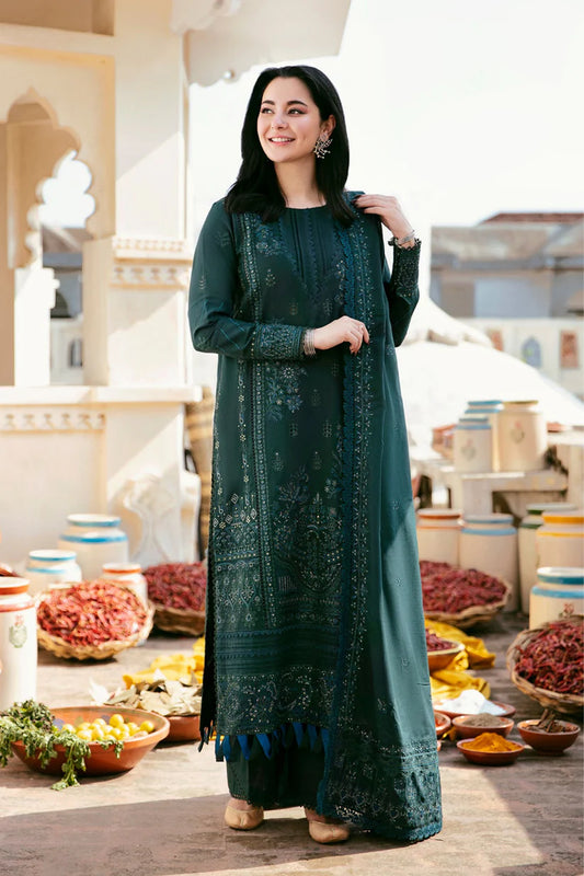 FLORENT-3PC DHANAK EMBROIDERED SHIRT WITH DHANAK EMBROIDERED SHAWL & TROUSER-W.J-1809