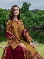 MUSHQ-3PC DHANAK EMBROIDERED SHIRT WITH DHANAK EMB SHAWL & TROUSER-W.J-5224