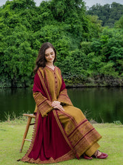 MUSHQ-3PC DHANAK EMBROIDERED SHIRT WITH DHANAK EMB SHAWL & TROUSER-W.J-5224