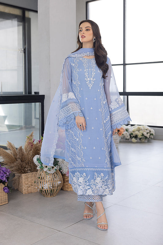 AZURE - 3PC ORGANZA EMBROIDERED LAWN SHIRT WITH ORGANZA EMBROIDERED DUPATTA AND TROUSER-W.J-1528
