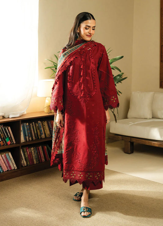 BATIK-3PC DHANAK EMBROIDERED SHIRT WITH COUTRAI WOOL PRINTED SHAWL AND TROUSER-W.J-1796