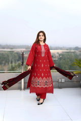 WearJora-3PC KHADDAR CUTWORK EMBROIDERED SHIRT WITH KASHMIRI JACQUARD WOOL SHAWL-W.J-1552