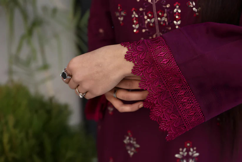 WearJora-3PC KHADDAR CUTWORK EMBROIDERED SHIRT WITH KASHMIRI JACQUARD WOOL SHAWL-W.J-1355