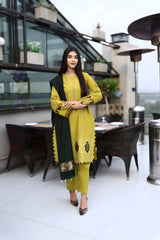 WearJora-3PC KHADDAR CUTWORK EMBROIDERED SHIRT WITH KASHMIRI JACQUARD WOOL SHAWL-W.J-1551