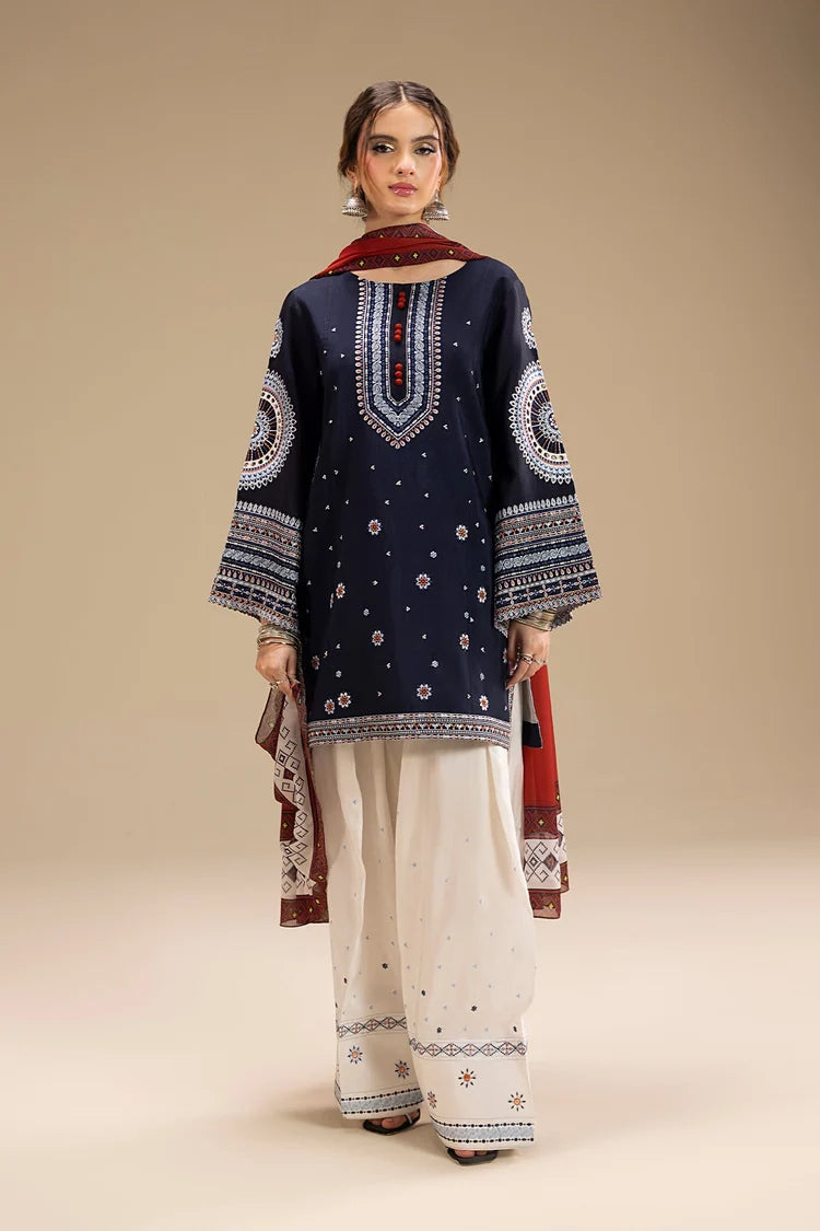JAZMIN-3PC DHANAK EMBROIDERED SHIRT WITH WOOL PRINTED SHAWL AND EMB TROUSER-W.J-5104