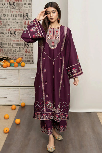 URGE- 3PC DHANAK EMBROIDERED SHIRT WITH COUTURE PRINT SHAWL AND EMB TROUSER-W.J-1001