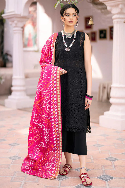 MAHNUR-3PC CHIKENKARI LAWN EMBROIDERED WITH DAIMOND PRINT DUPATTA-W.J-1399