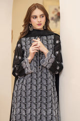 MIRAKHI-3PC LAWN CHIKENKARI EMBROIDERED SHIRT WITH LAWN TUBE SLUB DUPATTA-W.J-6400