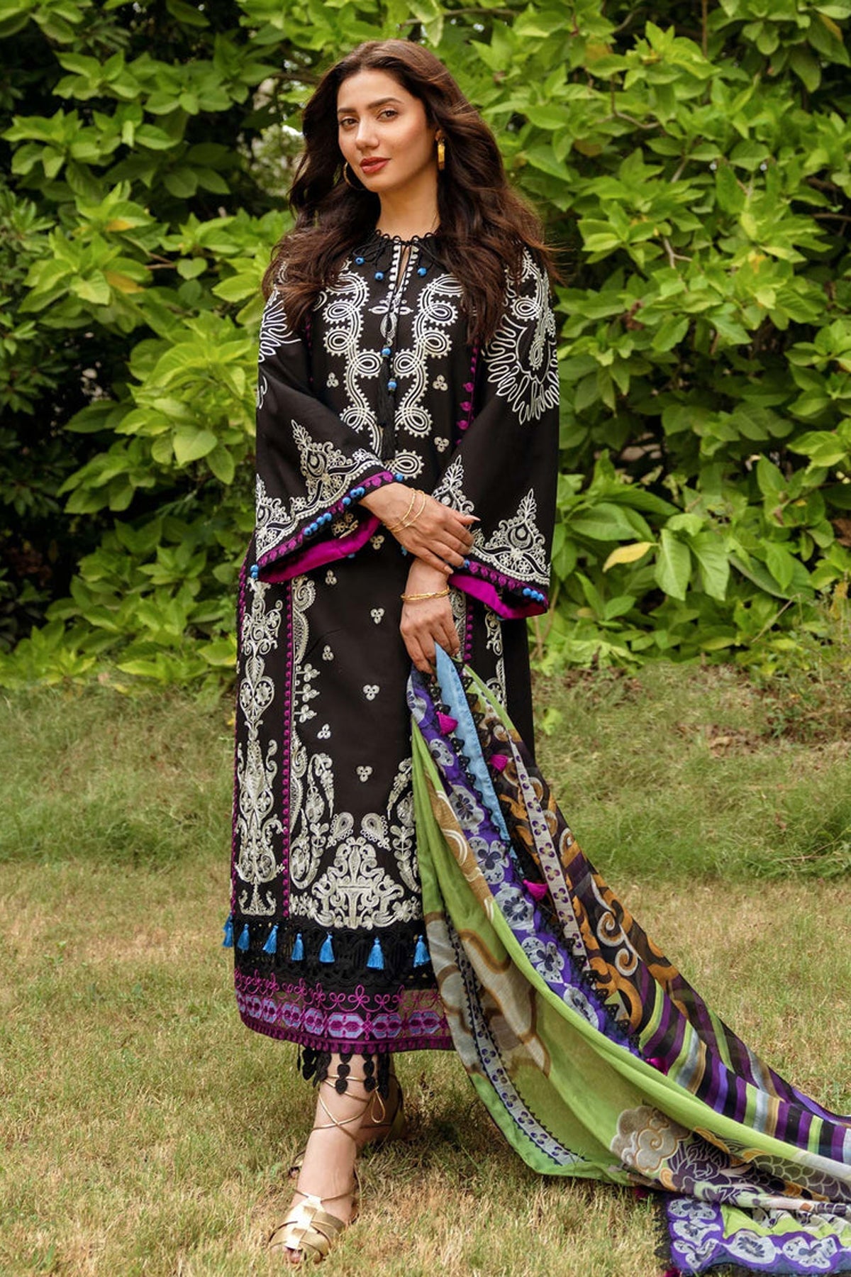 SIRAA BY SADAF-3PC LAWN EMBROIDERED SHIRT WITH MONARK PRINT DUPATTA AND LAWN TROUSER-W.J-1466