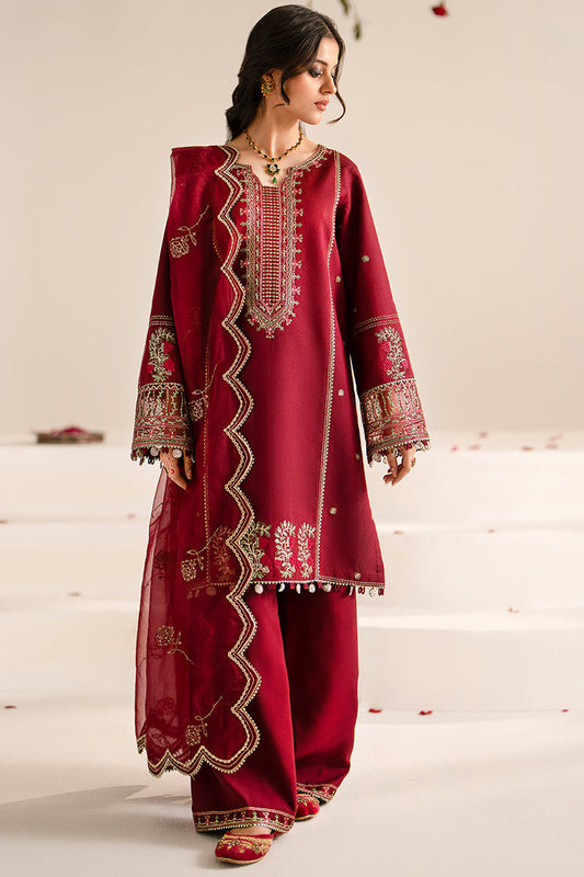 JAZMIN-3PC DHANAK EMBROIDERED SHIRT WITH ORGANZA EMBROIDRED DUPATTA AND TROUSER-W.J-1033