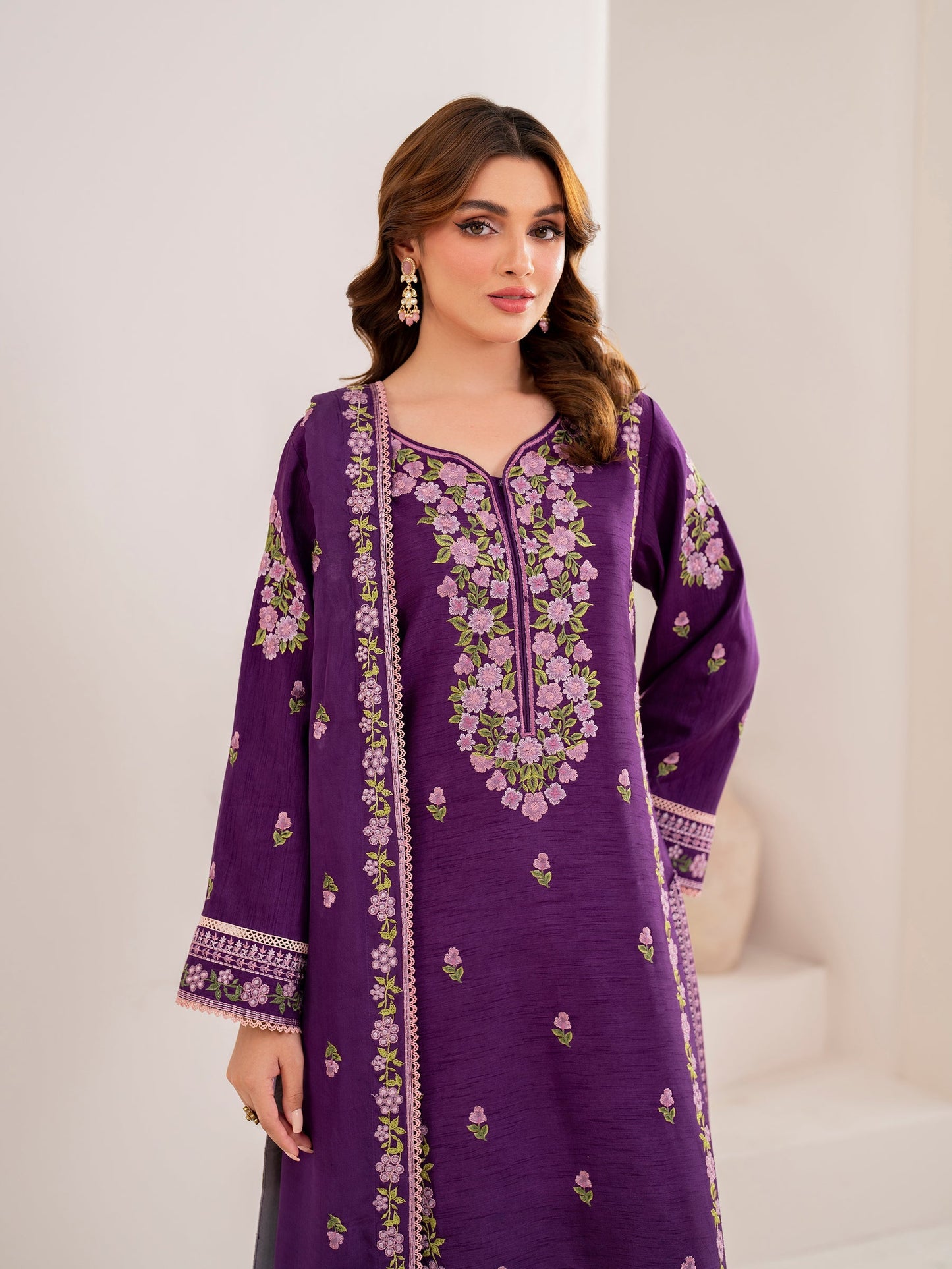 GARNET-3PC LAWN EMBROIDERED SHIRT WITH CHIFFON EMBROIDERED DUPATTA AND TROUSER-W.J-1550