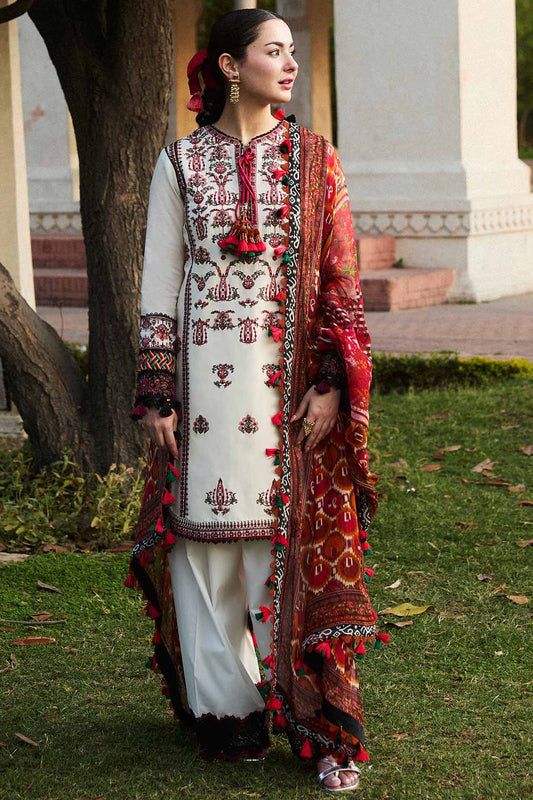 HUSSAIN REHAR- 3PC LAWN EMBROIDERED SHIRT WITH MONARK PRINT DUPATTA & TROUSER-W.J-1538