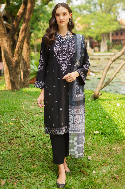 GARNET-3PC LAWN EMBROIDERED SHIRT WITH DIAMOND PRINTED DUPATTA AND TROUSER-W.J-1410