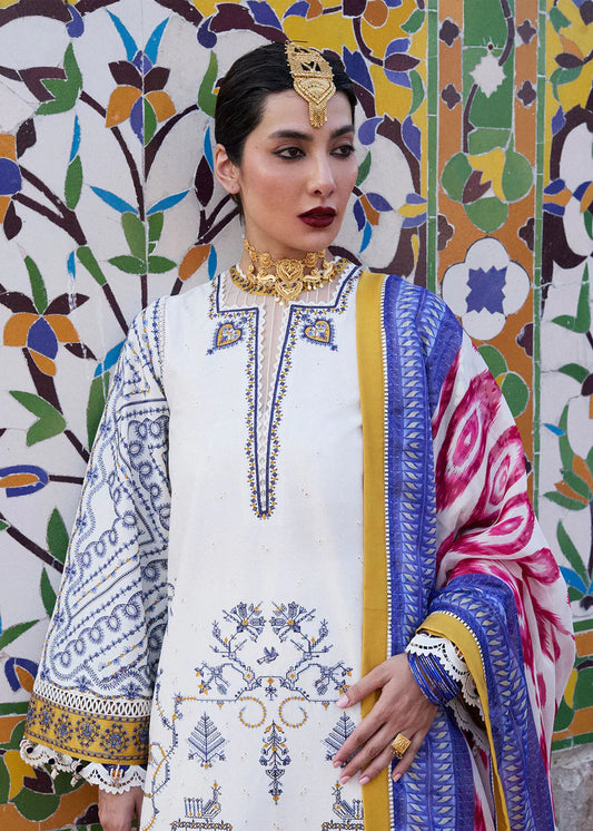 HUSSAIN REHAR--3PC KHADDAR HEAVY EMBROIDERED SHIRT WITH COURTRAI WOOL PRINT SHAWL AND TROUSER-W.J-1830
