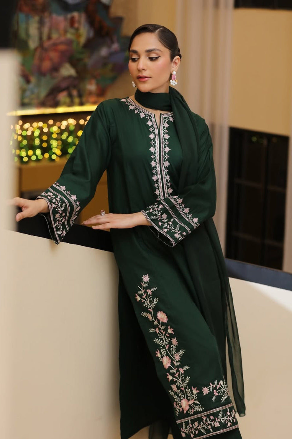 FEROZAE-3PC LAWN EMBROIDERED SHIRT WITH BAMBER CHIFFON DUPATTA AND TROUSER-W.J-1570