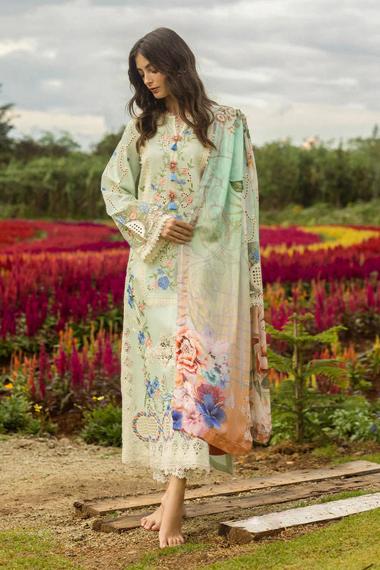MUSHQ - 3PC LAWN CHIKANKAARI EMBROIDERED SHIRT WITH CHIFFON PRINTED DUPATTA AND TROUSER -W.J-1787