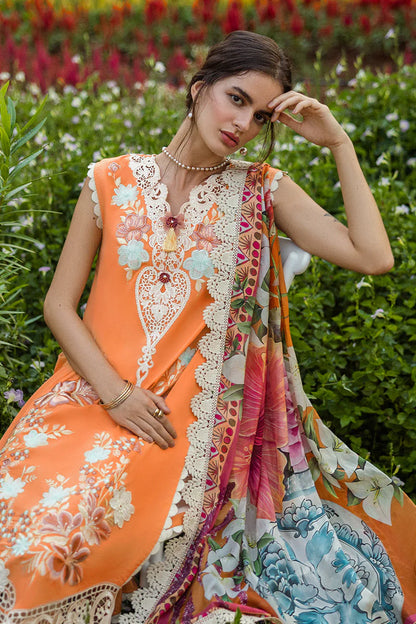 MUSHQ-3PC LAWN EMBROIDERED SHIRT WITH CHIFFON PRINT DUPATTA & TROUSER-W.J-1728