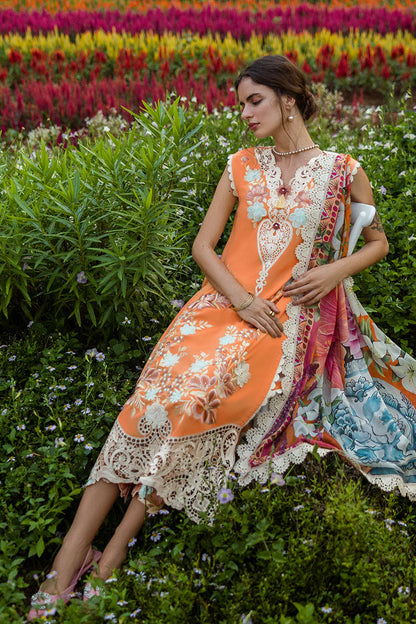 MUSHQ-3PC LAWN EMBROIDERED SHIRT WITH CHIFFON PRINT DUPATTA & TROUSER-W.J-1728