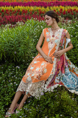 MUSHQ-3PC LAWN EMBROIDERED SHIRT WITH CHIFFON PRINT DUPATTA & TROUSER-W.J-1728