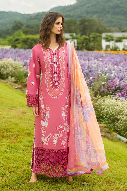 MUSHQ-3PC LAWN EMBROIDERED SHIRT WITH CHIFFON PRINT DUPATTA & TROUSER-W.J-1722