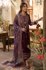 ASIM JOFA-3PC DHANAK EMBROIDRED SHIRT WITH WOOL PRINTED SHAWL AND TROUSER-W.J-4252