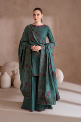 IZNIK-3PC DHANAK EMBROIDERED SHIRT WITH DHANAK EMBROIDERED SHAWL & TROUSER-W.J-5055