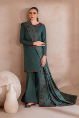 IZNIK-3PC DHANAK EMBROIDERED SHIRT WITH DHANAK EMBROIDERED SHAWL & TROUSER-W.J-5055