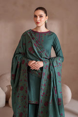 IZNIK-3PC DHANAK EMBROIDERED SHIRT WITH DHANAK EMBROIDERED SHAWL & TROUSER-W.J-5055