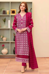 MIRAKHI - 3PC LAWN CHIKENKAARI EMBROIDERED SHIRT WITH LAWN TUBE SLUB DUPATTA AND TROUSER-W.J-1073